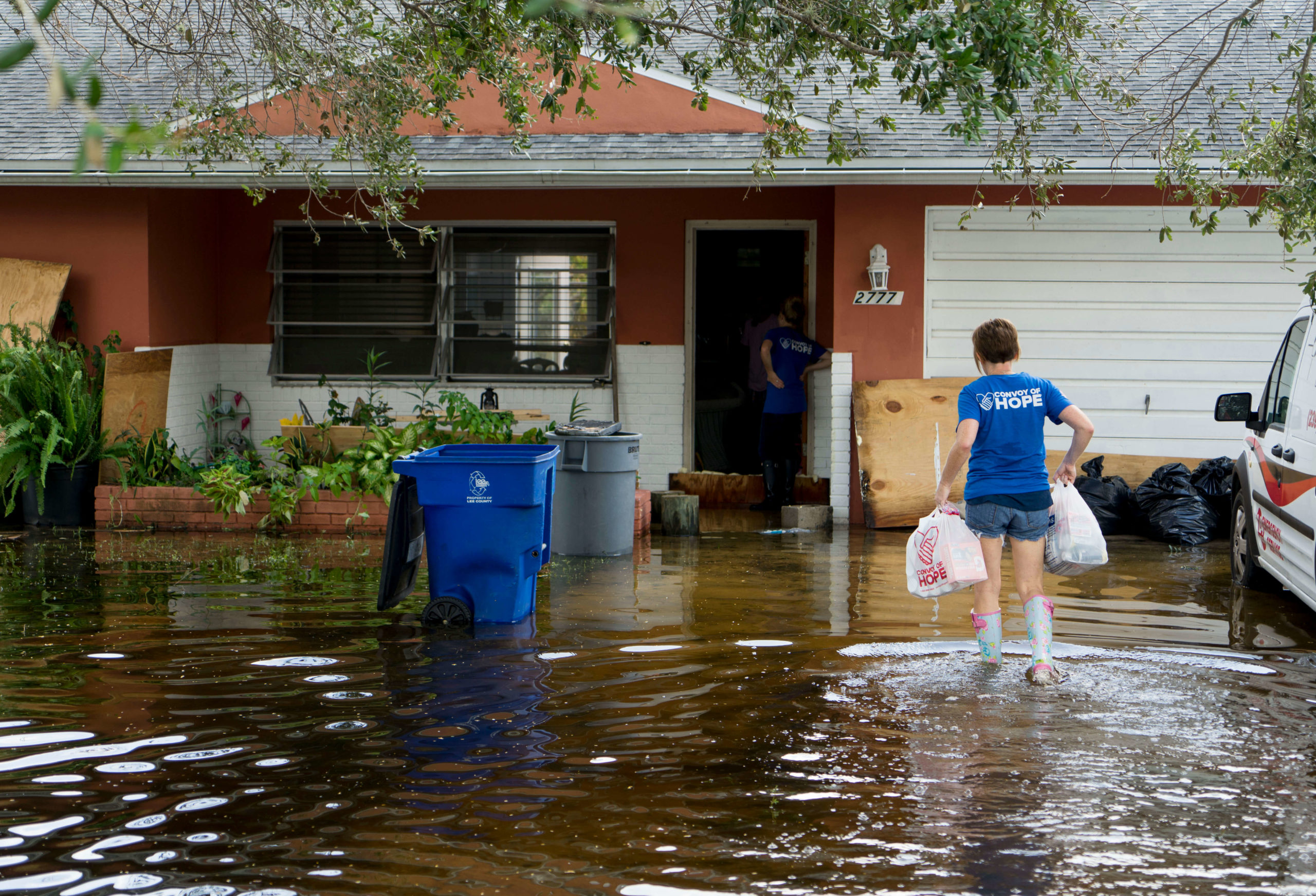 Disaster relief delivered through floodwaters created by Hurricane Irma