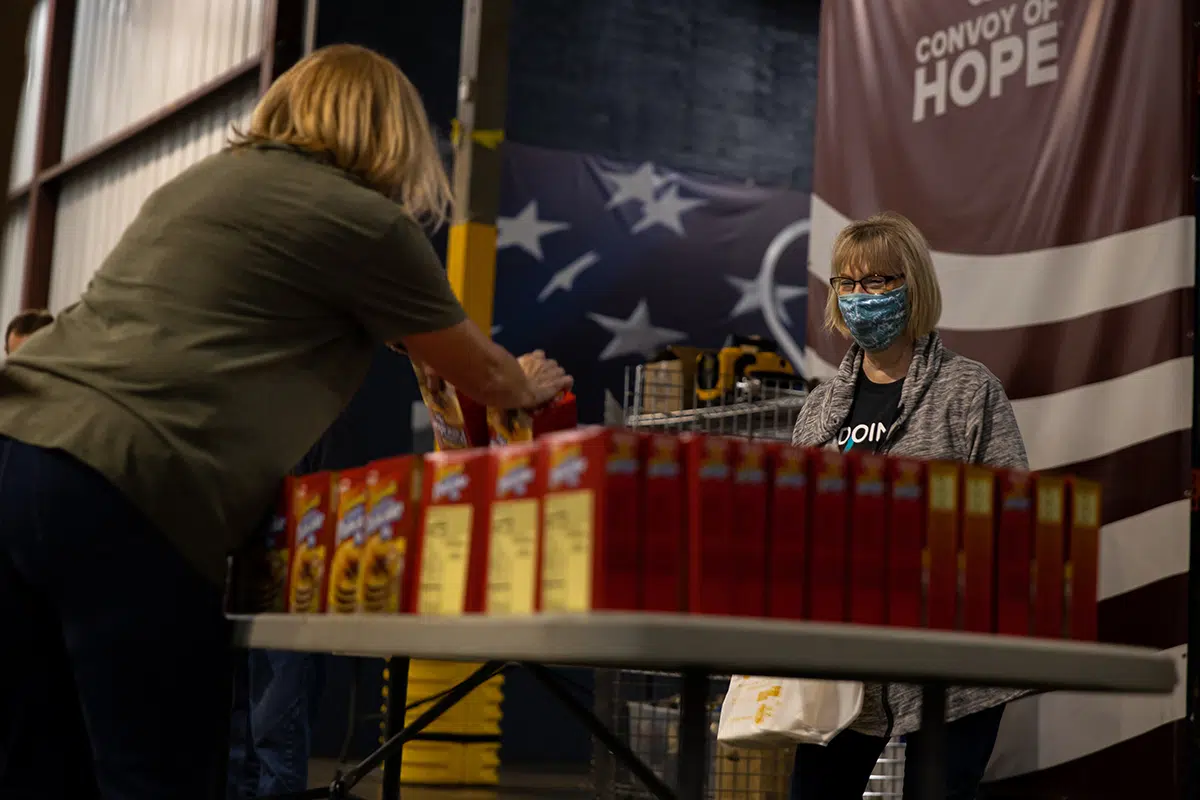 volunteers pack relief supplies
